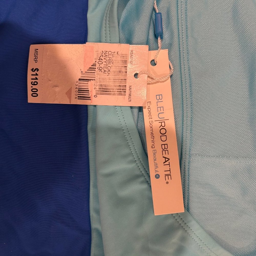 Bleu Rod Beattie Blue Striped Halter Bathing Suit - size 10 NWT - Picture 3 of 4